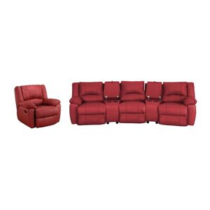Vente-unique Canape 3 places et un fauteuil relax en cuir AROMA - Rouge