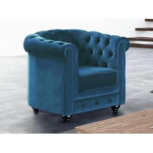 Vente-unique Fauteuil CHESTERFIELD - Velours bleu canard