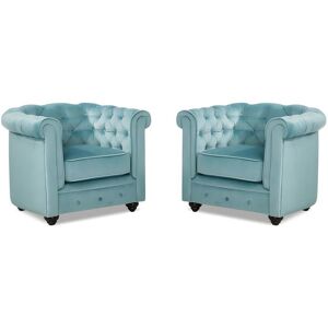 Vente-unique Lot de 2 Fauteuils CHESTERFIELD - Velours bleu pastel