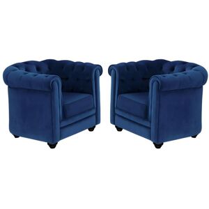 Vente unique Lot de 2 Fauteuils CHESTERFIELD Velours bleu roi