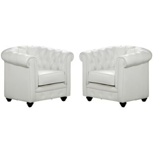 Vente-unique Lot de 2 Fauteuils CHESTERFIELD - Simili Blanc