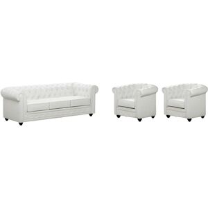 Vente-unique Canape 3 places et 2 fauteuils CHESTERFIELD - Simili Blanc