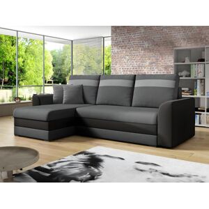 Vente-unique Canape d'angle reversible et convertible GIANY en tissu et simili - Anthracite et bandes gris clair