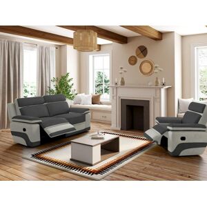 Vente unique Canape 3 places et un fauteuil relax en microfibre anthracite et bandes gris clair TALCA