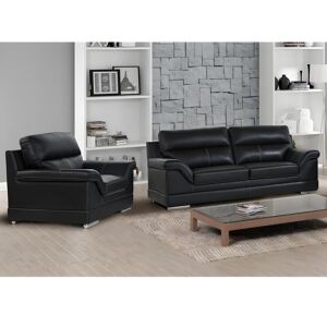 Vente unique Canape 3 places et un fauteuil en cuir de buffle MONIKA Noir