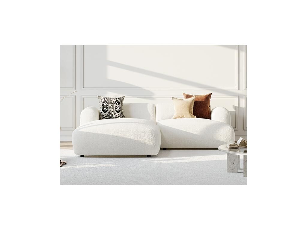 Canapé d'angle gauche en tissu bouclette blanc POGNI de Maison Céphy