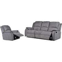 Vente-unique Canapé 3 places et un fauteuil relax en microfibre HERNANI – Gris