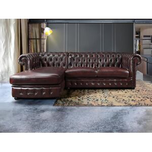 Vente-unique.com Canapé d'angle chesterfield BRENTON 100% cuir de buffle - Bordeaux- Angle gauche