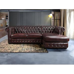 Vente-unique.com Canapé d'angle chesterfield BRENTON 100% cuir de buffle - Bordeaux- Angle droit