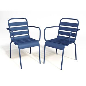 MYLIA Lot de 2 fauteuils de jardin empilables en métal - Bleu nuit - MIRMANDE de MYLIA