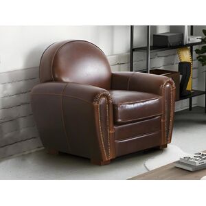 Vente-unique.com Fauteuil club 100% cuir vieilli BAUDOIN - Marron