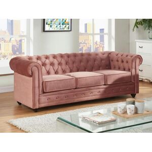 Vente-unique Canapé 3 places CHESTERFIELD - Velours rose pastel