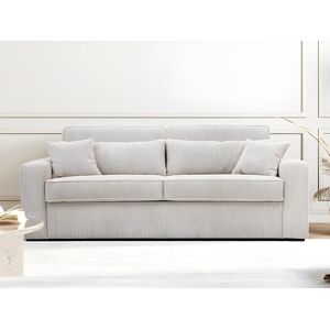 Vente-unique Canapé 3 places convertible express en velours côtelé beige - Couchage 140 cm - Matelas 14 cm - MONDOVI - Publicité