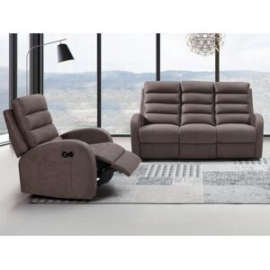 Vente-unique Canapé 3 places et un fauteuil relax en tissu GIORGIA - Marron - Publicité