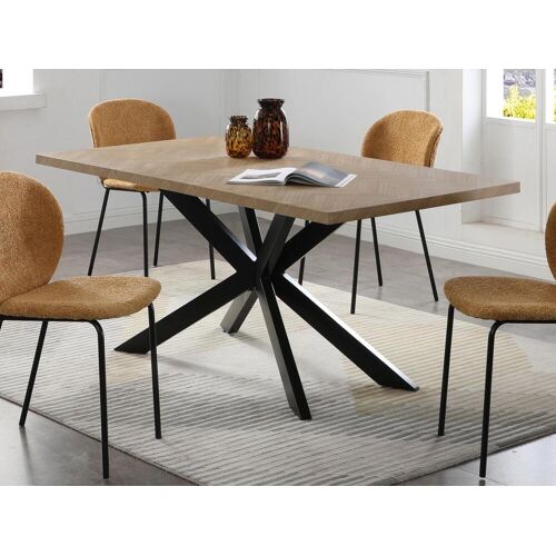 Vente-unique Table à manger 6 couverts en MDF et métal noir - Naturel - VEVIANO