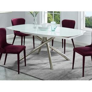 Vente-unique Table a manger extensible CAMELIA - 6 a 8 couverts - Verre trempe & metal - Blanc