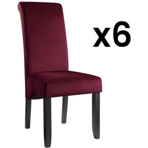 Vente-unique Lot de 6 chaises DELINA - Velours matelasse & pieds bois - Bordeaux