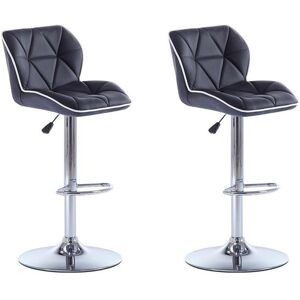 Vente-unique Lot de 2 tabourets de bar en simili chrome - Hauteur Ajustable - Noir - CALVIN