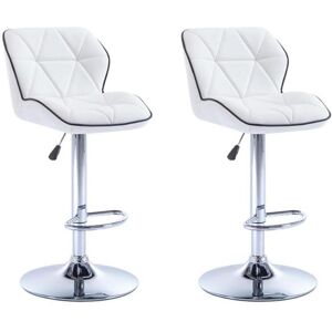 Vente unique Lot de 2 tabourets de bar en simili chrome Hauteur Ajustable Blanc CALVIN