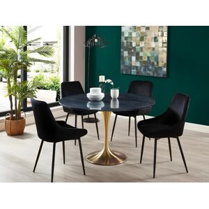 Vente unique Table a manger NORAH 4 couverts Marbre et metal Noir et Dore