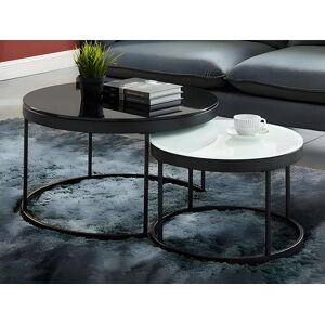 Vente-unique Tables basses gigognes BILLIE - Verre trempe & metal - Noir et Blanc