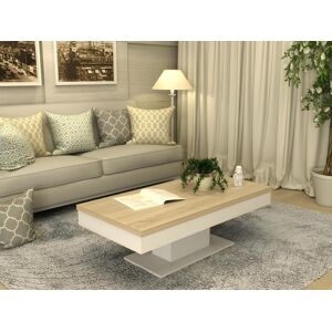 Vente-unique Table basse ASTULIA - avec rangements - Blanc - Plateau effet chene