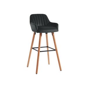 Vente-unique Tabouret de bar en velours et pieds bois de hetre - Noir - ELEANA