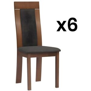 Vente-unique Lot de 6 chaises BELINDA - Hetre et tissu - Coloris : Noyer et anthracite