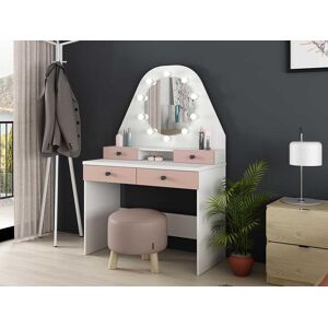 Vente unique Coiffeuse GABRIELA Miroir a LEDs et rangements rose poudre