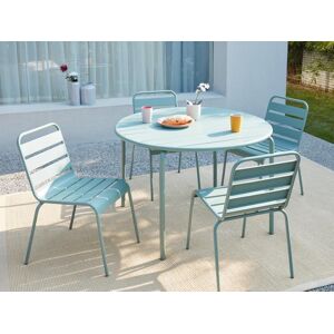 Salle a manger de jardin en metal une table D110cm et 4 chaises empilables Vert amande MIRMANDE de MYLIA