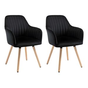 Vente-unique Lot de 2 chaises avec accoudoirs en velours et metal effet bois - Noir - ELEANA