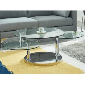 Vente-unique Table basse avec plateaux pivotants WESLEY - Verre trempe et acier