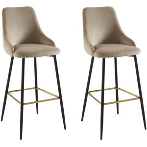 Vente unique Lot de 2 tabourets de bar en velours et metal noir Beige VEVLINA