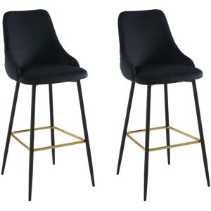 Vente unique Lot de 2 tabourets de bar en velours et metal Noir VEVLINA