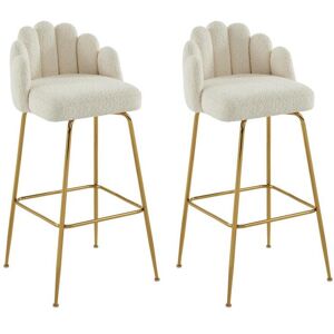 Lot de 2 tabourets de bar en tissu bouclette et metal dore - Creme - ALTINAM de Pascal MORABITO