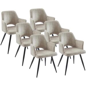 Vente unique Lot de 6 chaises avec accoudoirs en tissu et metal noir Beige KADIJA