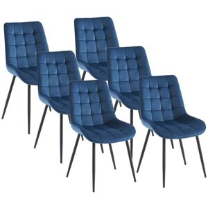 Vente-unique Lot de 6 chaises matelassees - Velours et metal noir - Bleu nuit - OLLUA