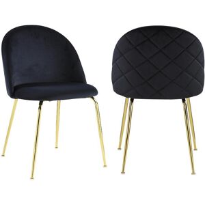 Vente-unique Lot de 2 chaises - Velours et metal dore - Noir - MELBOURNE