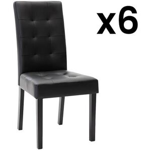 Vente-unique Lot de 6 chaises VILLOSA - Simili noir & pieds bois noir