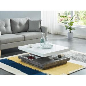 Vente unique Table basse Plateau pivotant MDF laque blanc et beton FAUSTO II