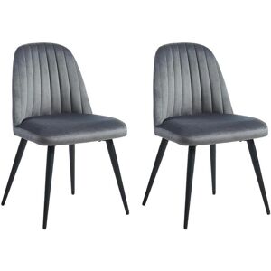 Vente-unique Lot de 2 chaises en velours et metal noir - Gris - ELEANA