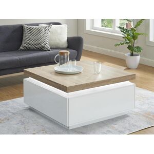 Vente-unique Table basse HALO II - 2 tiroirs - MDF laque - Avec LEDs - Blanc et Chene