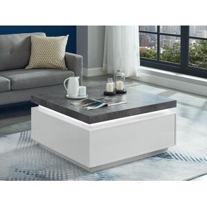 Vente unique Table basse HALO II 2 tiroirs MDF laque Avec LEDs Blanc et Beton