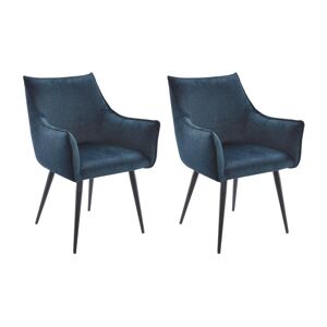 Vente unique Lot de 2 chaises avec accoudoirs en tissu et metal noir Bleu ODILONA