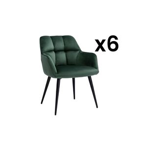 Vente unique Lot de 6 chaises avec accoudoirs Velours et metal Vert PEGA