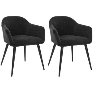 Vente-unique Lot de 2 chaises BIBO - avec accoudoirs - Effet velours & metal - Noir