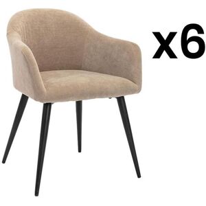 Vente-unique Lot de 6 chaises BIBO - avec accoudoirs - Effet velours & metal - Beige