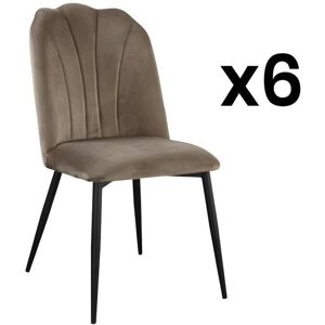 Vente unique Lot de 6 chaises ROSARIO Effet Velours et Metal Noir Taupe