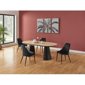 Vente unique Table a manger extensible 8 a 14 couverts en MDF et metal Naturel clair et Noir FELANIO