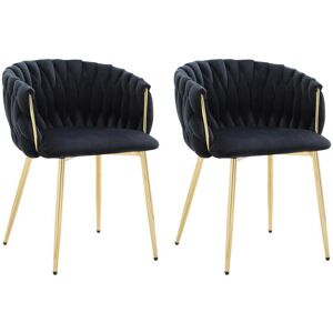 Vente-unique Lot de 2 chaises avec accoudoirs en velours et metal dore - Noir - ELEGANO